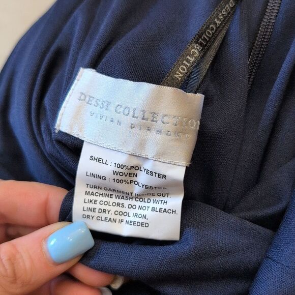 NWT Dessy Collection Dress Criss Cross Back Trumpet Gown Navy Blue 16 - Picture 7 of 12